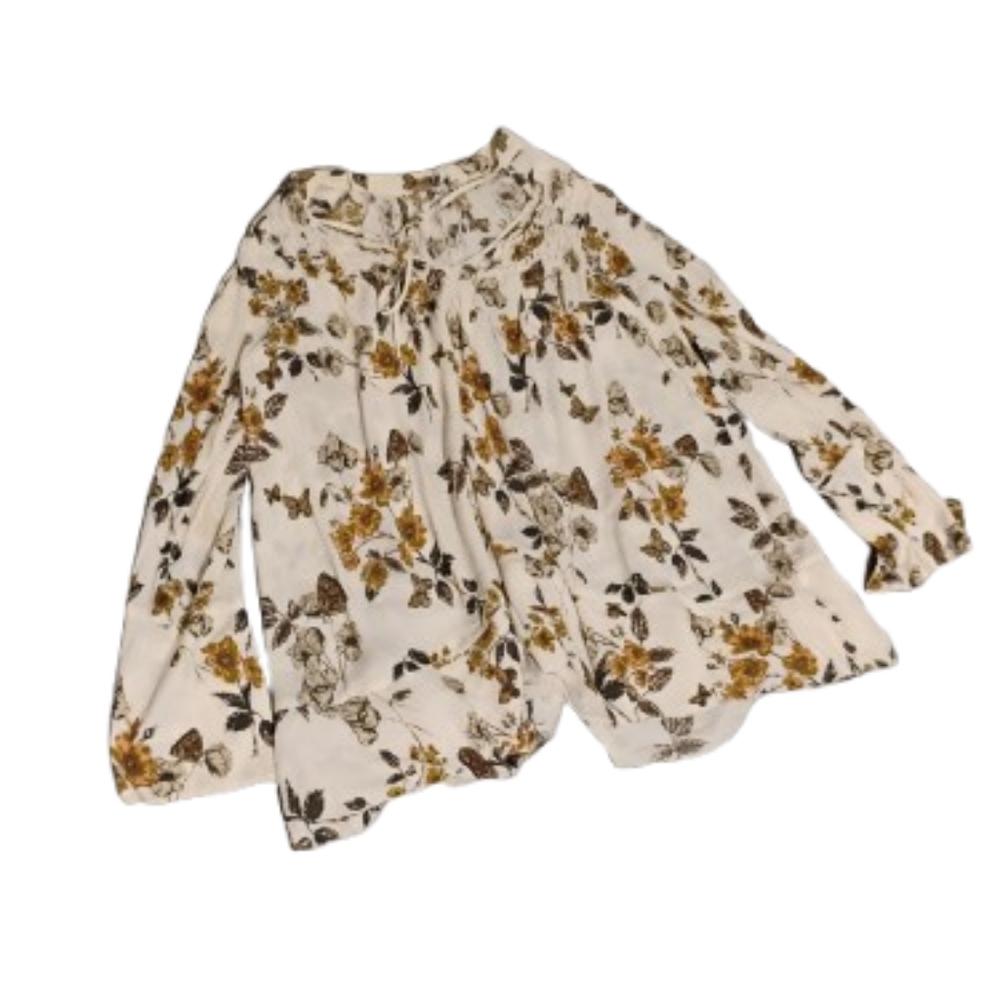 Free People Pebble Crepe So Fine Smocked Tunic Top in Ivory Combo